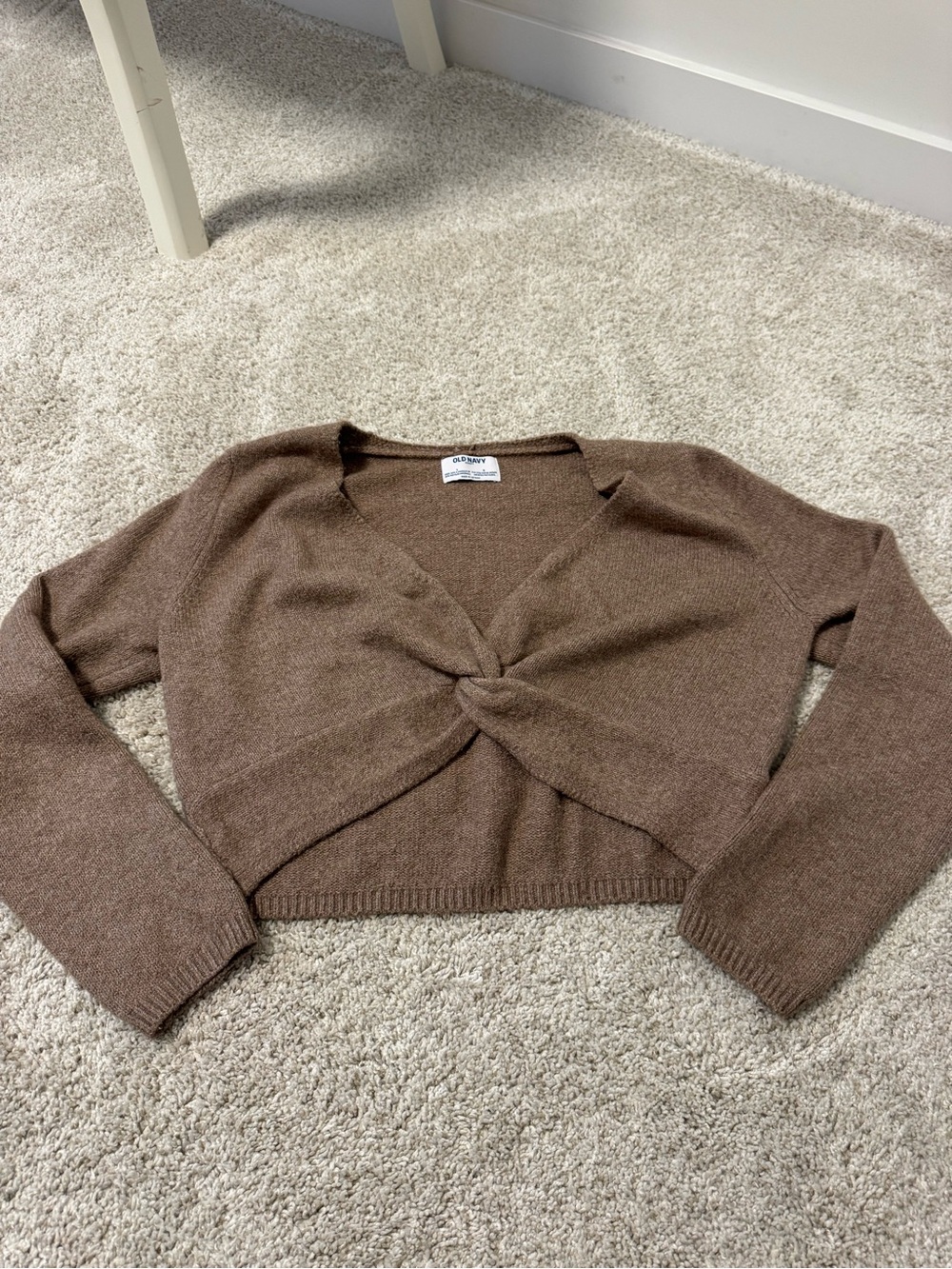 Twist-Front V-Neck Cropped Sweater